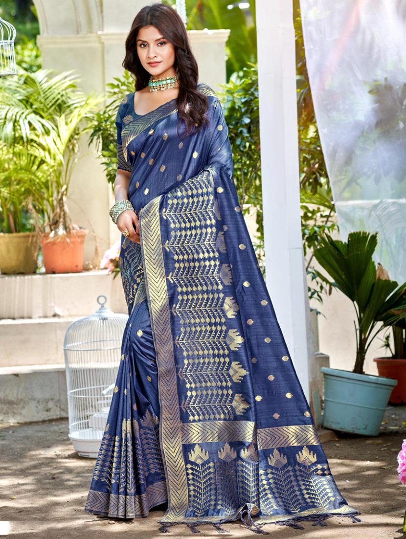 women self design tussar saree with blouse - 22053678 - Zoom Image - 0
