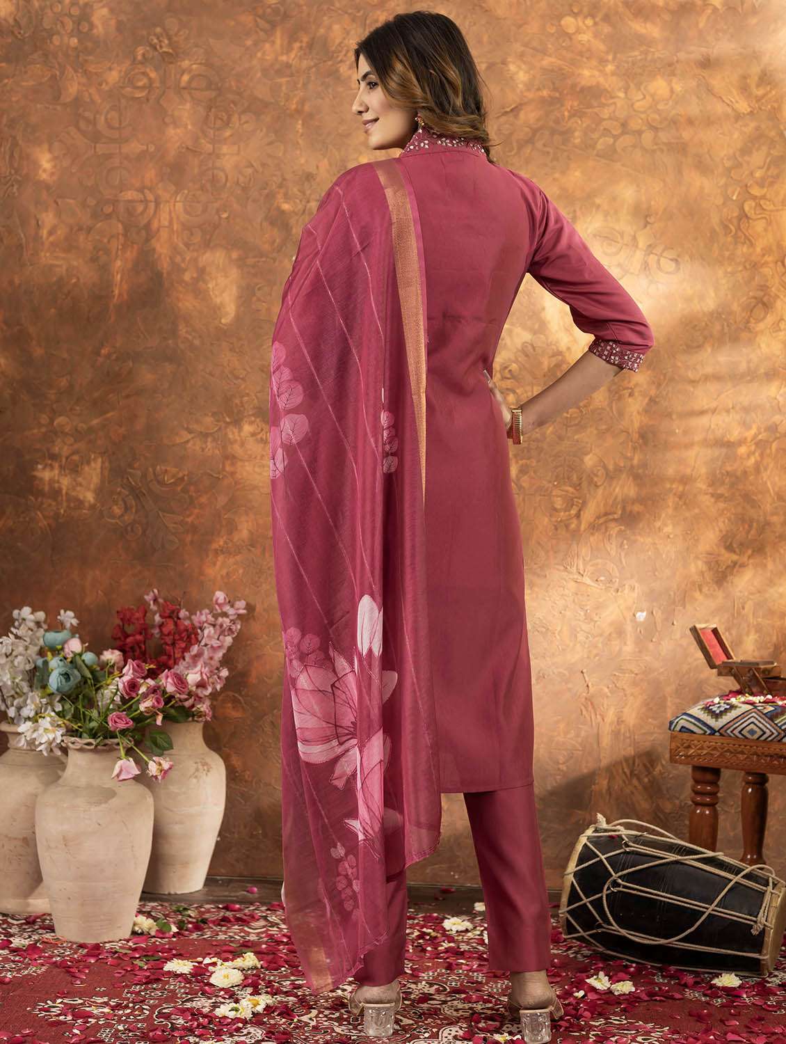 women embroidered three quarter sleeve kurta pant with dupatta set - 22053741 - Standard Image - 2