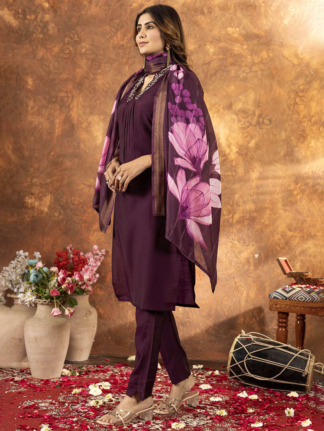women embroidered three quarter sleeve kurta pant with dupatta set - 22053743 -  Standard Image - 2
