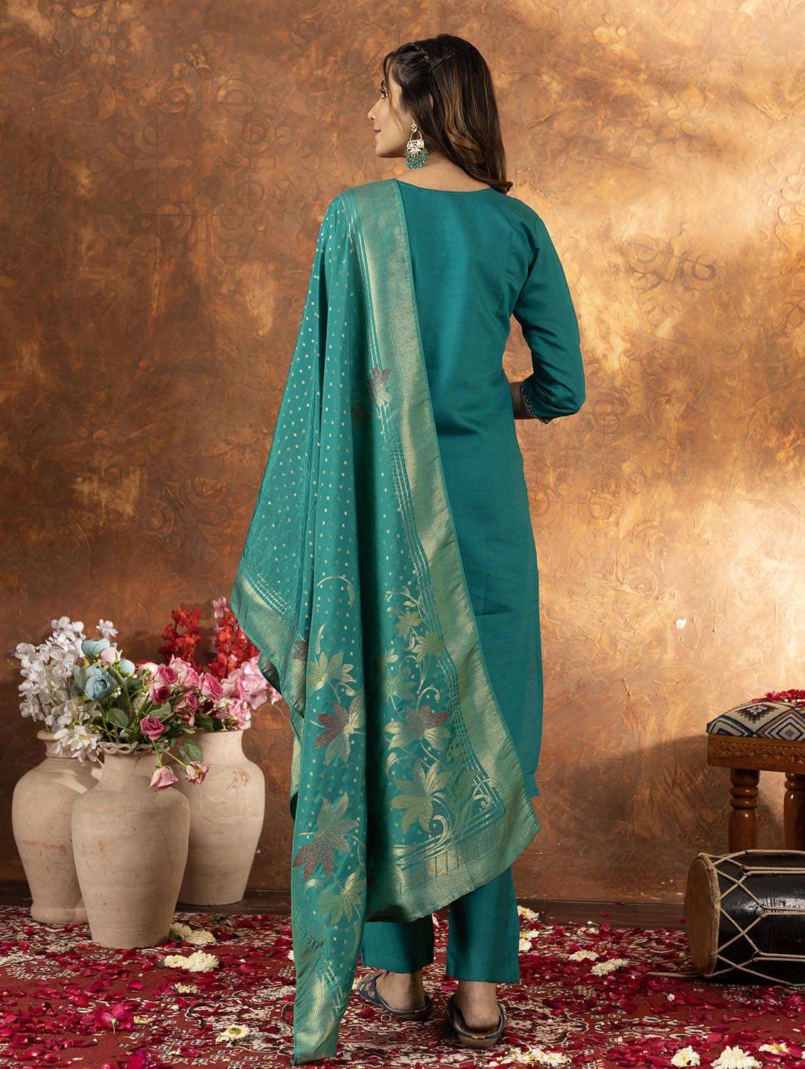 women embroidered three quarter sleeve kurta pant with dupatta set - 22053744 - Standard Image - 2