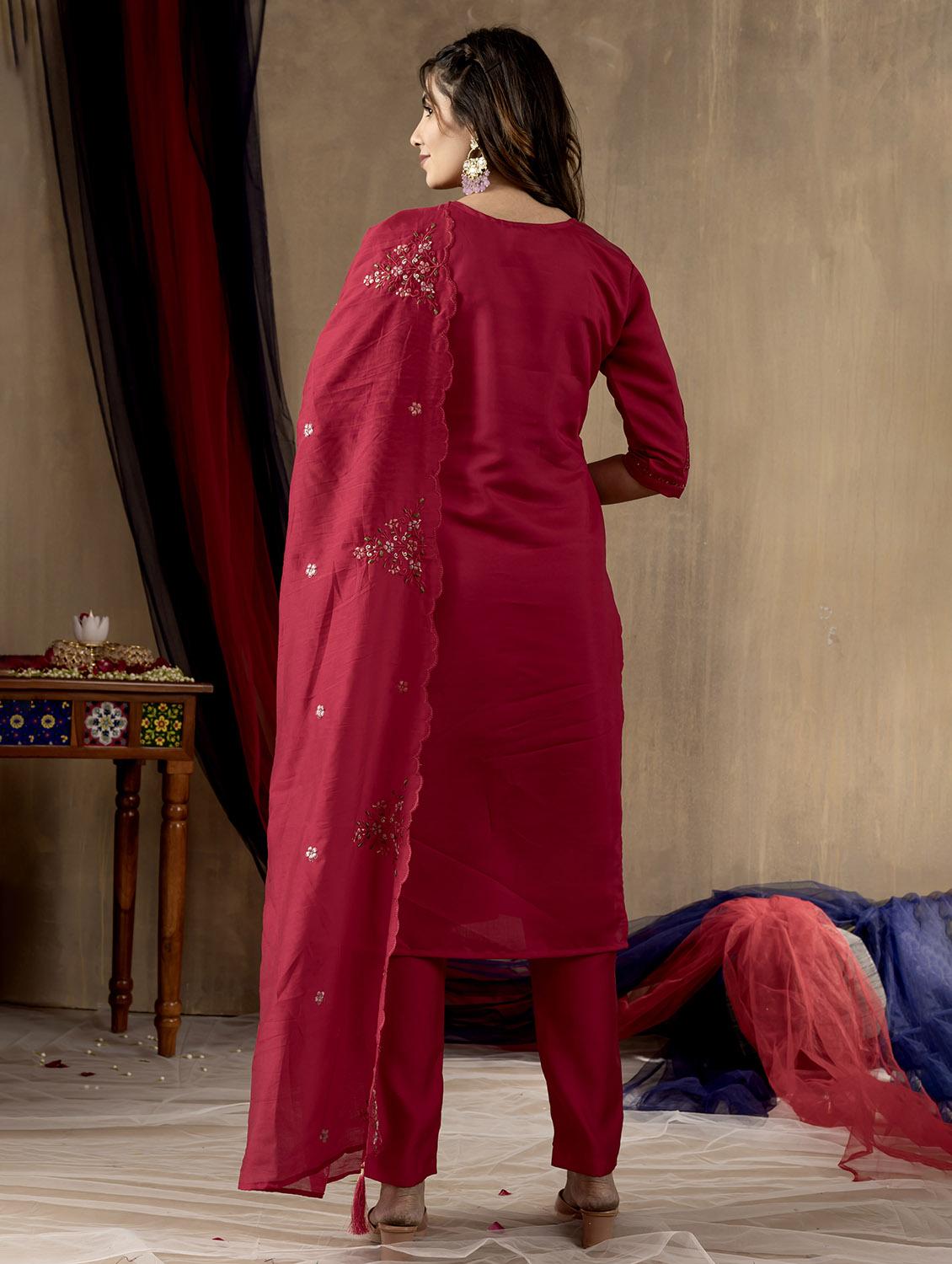 women embroidered three quarter sleeve kurta pant with dupatta set - 22053747 - Standard Image - 2