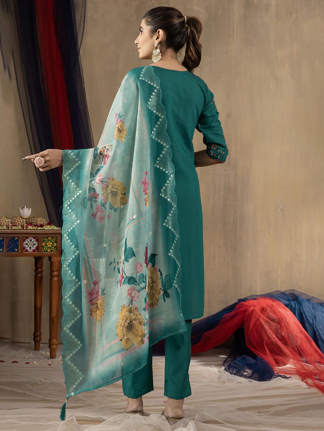 women embroidered three quarter sleeve kurta pant with dupatta set - 22053749 - Standard Image - 2
