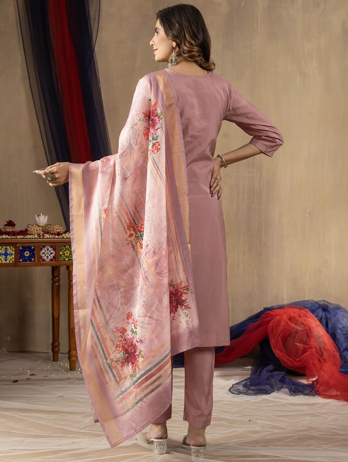 women embroidered three quarter sleeve kurta pant with dupatta set - 22053750 - Standard Image - 2