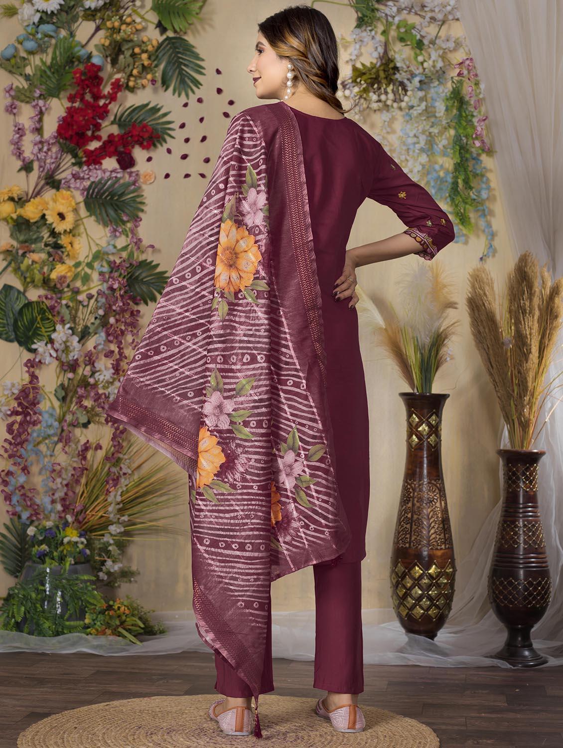 women embroidered three quarter sleeve kurta pant with dupatta set - 22053752 - Standard Image - 2