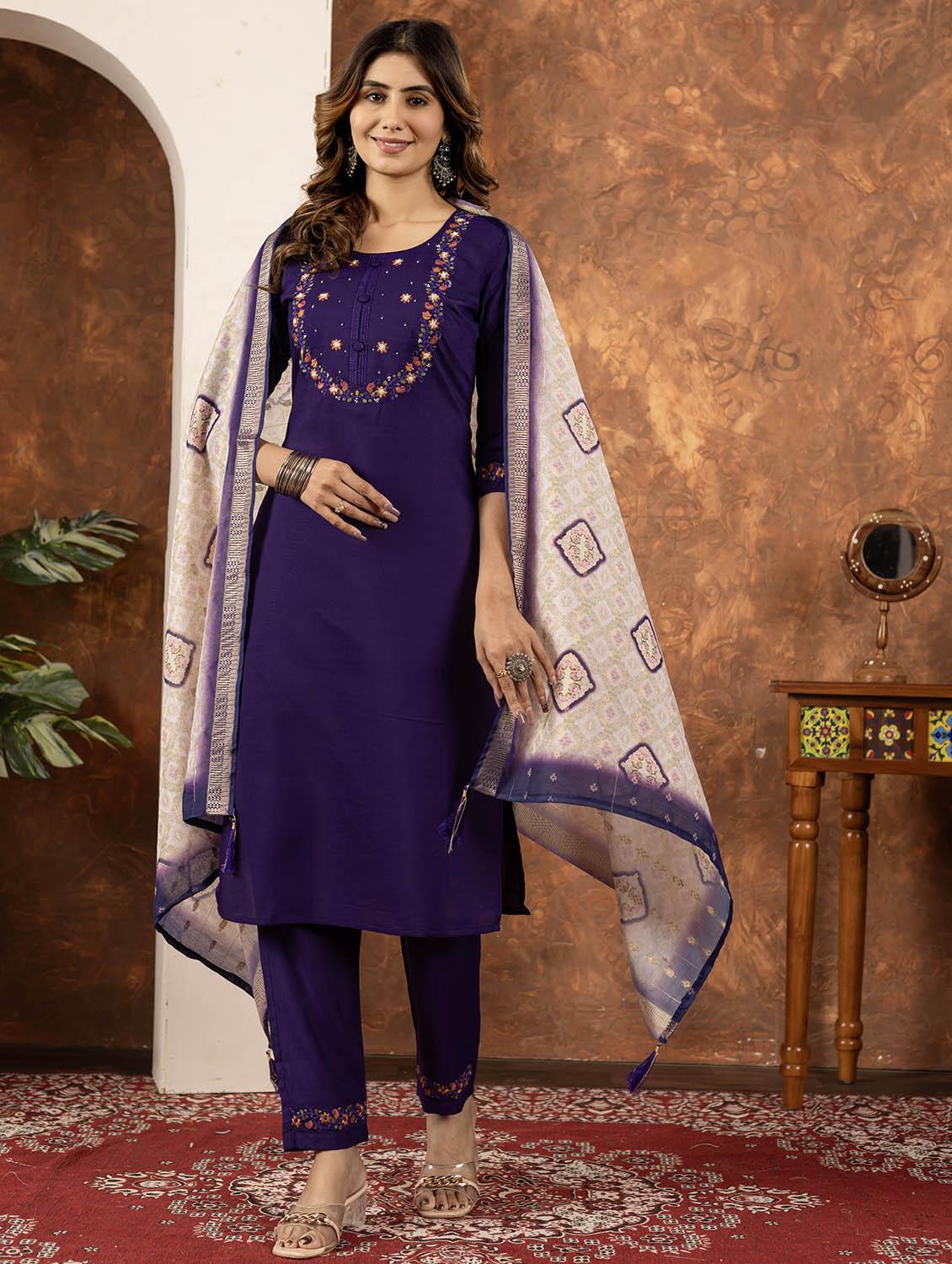 women embroidered three quarter sleeve kurta pant with dupatta set - 22053766 - Standard Image - 2