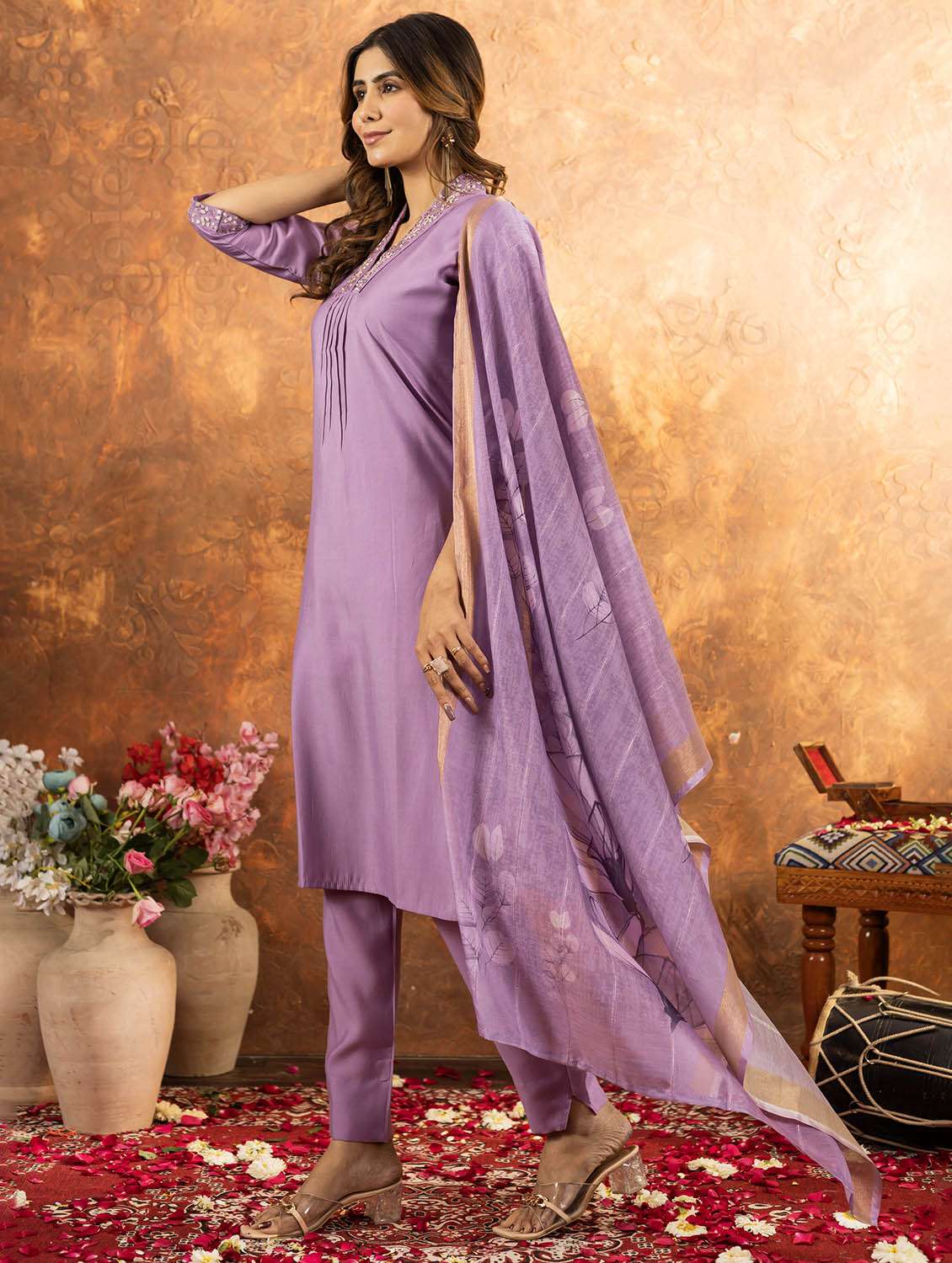 women embroidered three quarter sleeve kurta pant with dupatta set - 22053768 -  Standard Image - 2