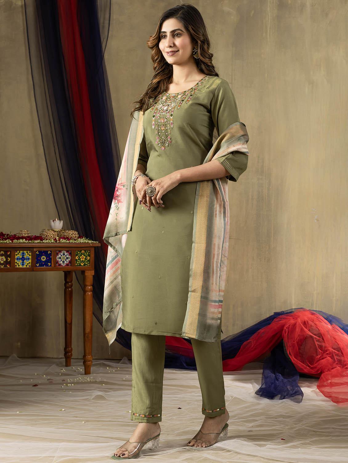 women embroidered three quarter sleeve kurta pant with dupatta set - 22053778 - Standard Image - 2