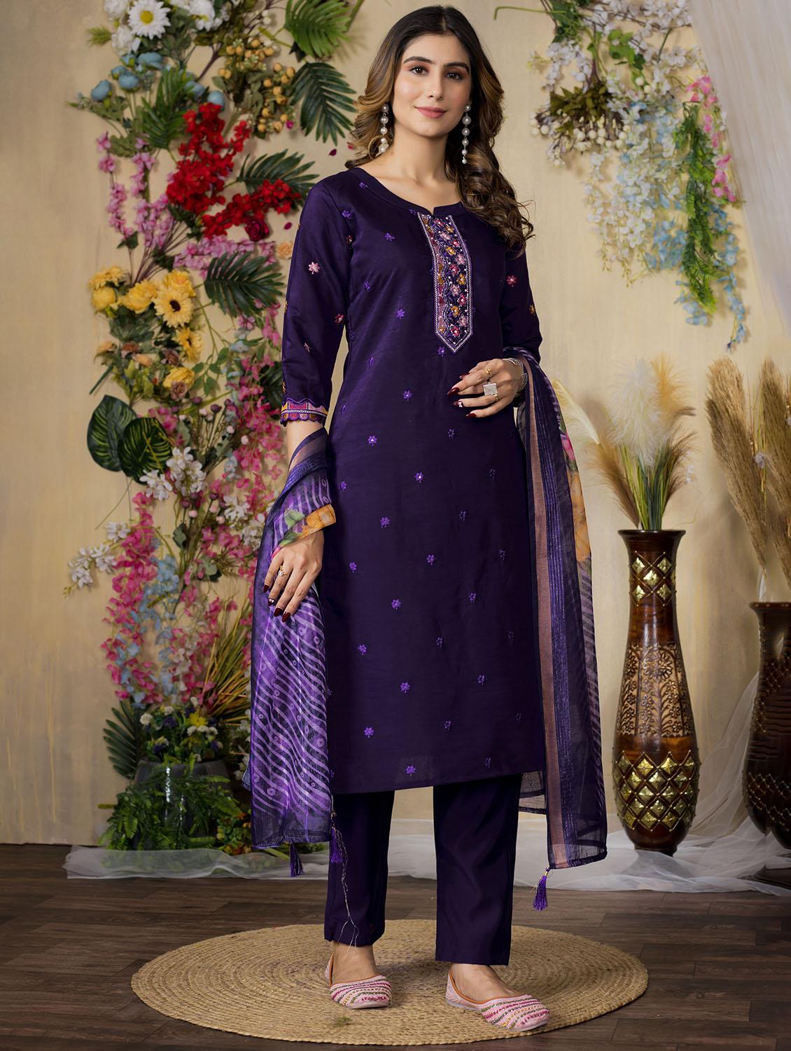 women embroidered three quarter sleeve kurta pant with dupatta set - 22053781 - Standard Image - 2