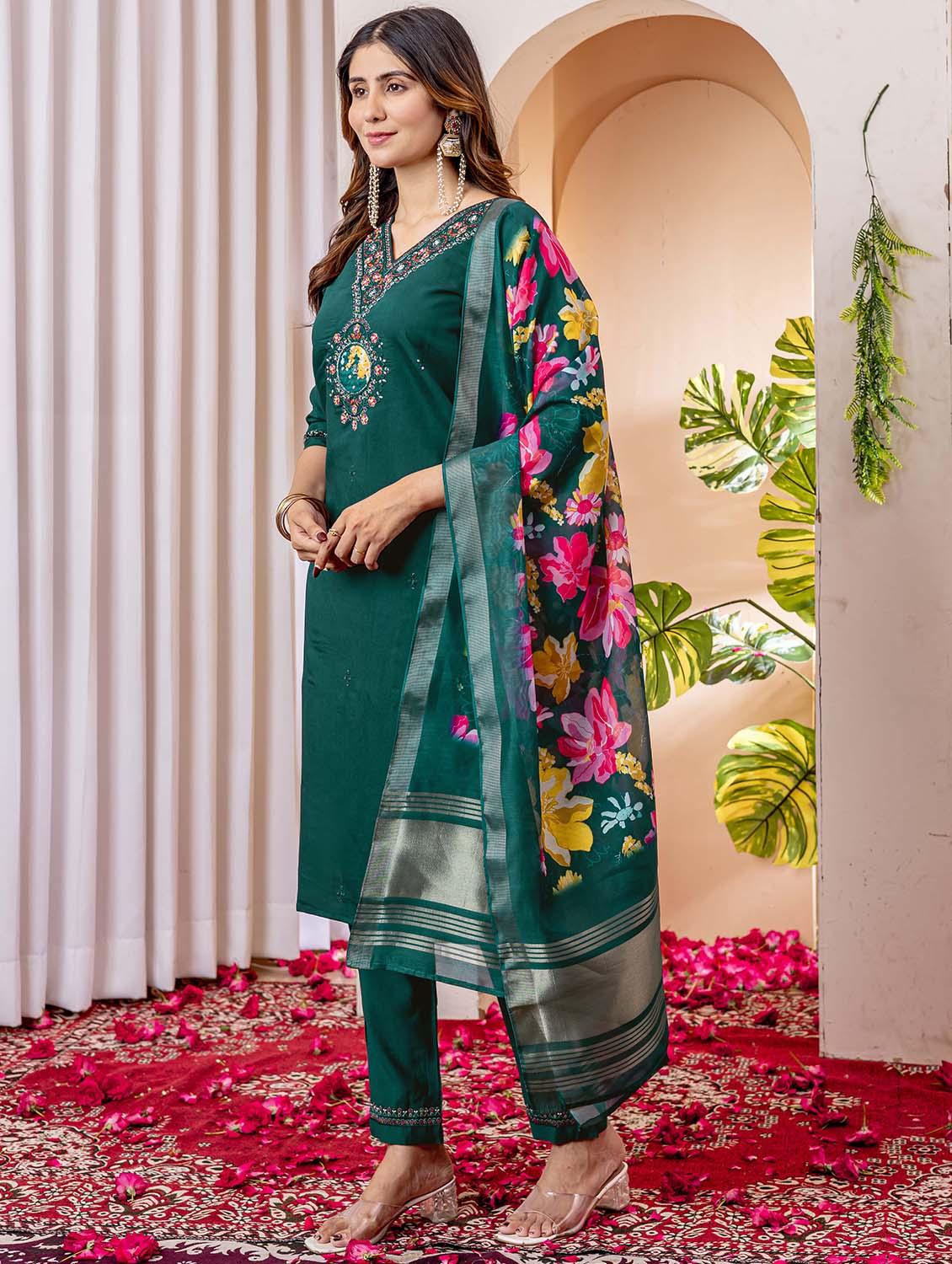 women embroidered three quarter sleeve kurta pant with dupatta set - 22053782 - Standard Image - 2