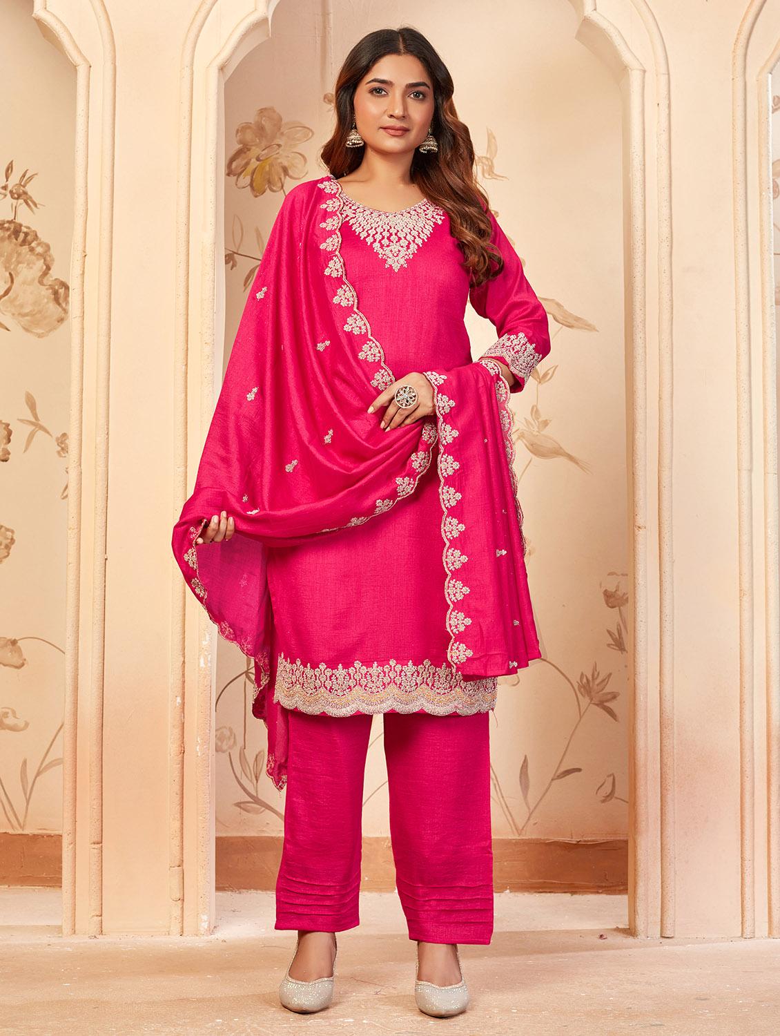 women embroidered three quarter sleeve kurta pant with dupatta set - 22053787 - Standard Image - 2