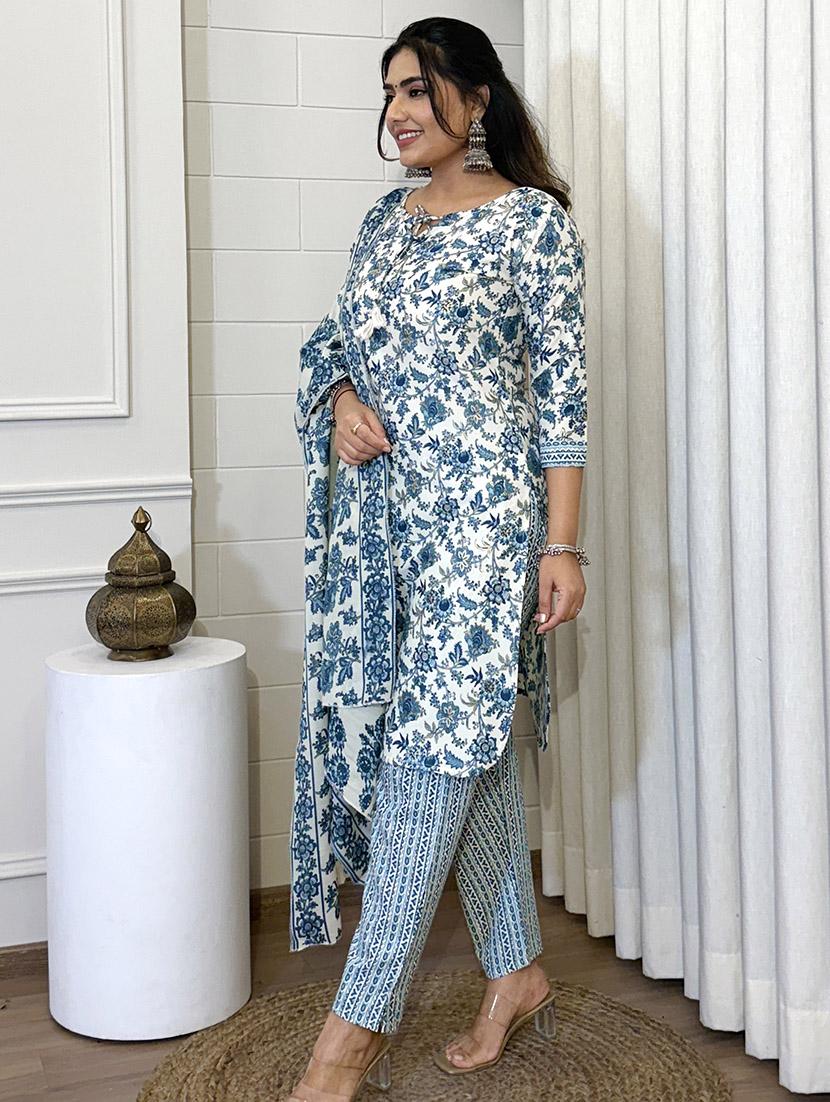 women embroidered three quarter sleeve kurta pant with dupatta set - 22053789 - Standard Image - 2