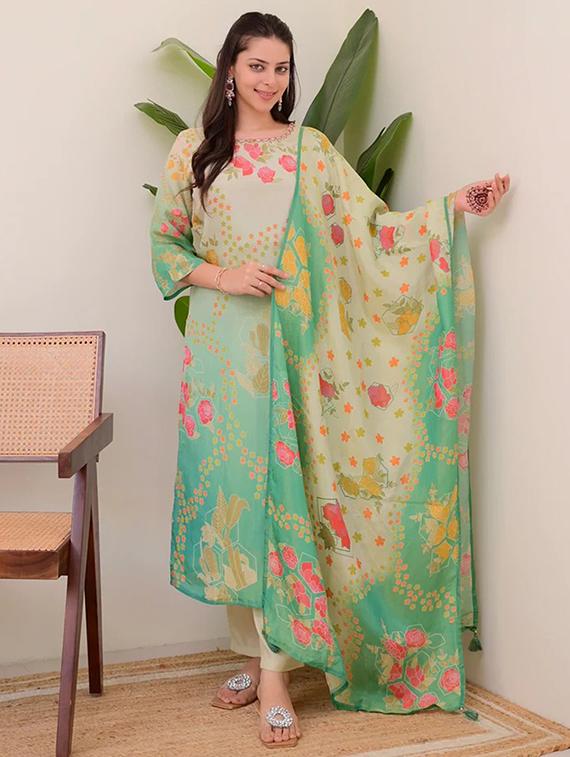 multi colored silk blend straight kurta - 22053790 -  Zoom Image - 0