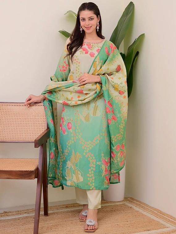 multi colored silk blend straight kurta - 22053790 - Standard Image - 2