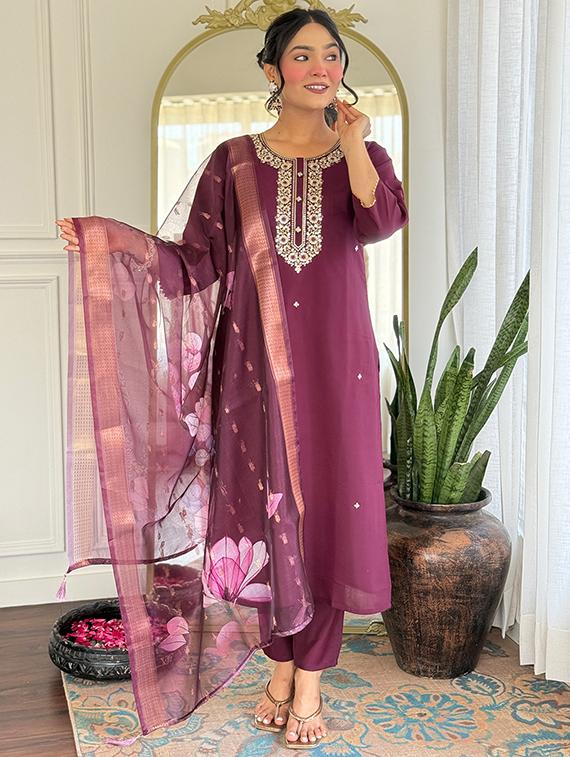 purple rayon straight kurta - 22053793 - Standard Image - 2