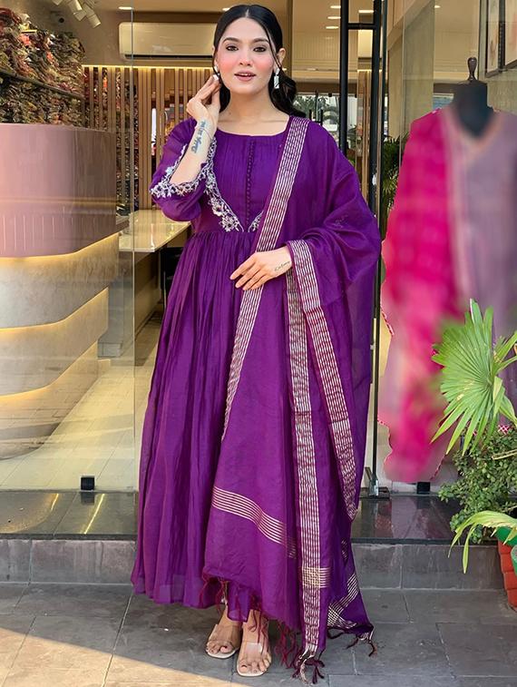 purple art silk straight kurta - 22053794 - Standard Image - 2