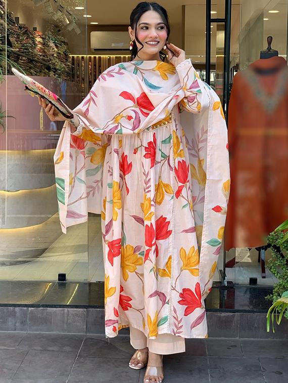 cream cotton straight kurta - 22053798 - Standard Image - 2