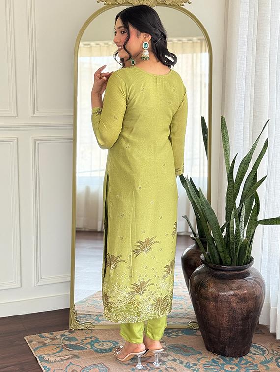 sea green silk blend straight kurta - 22053801 - Standard Image - 2