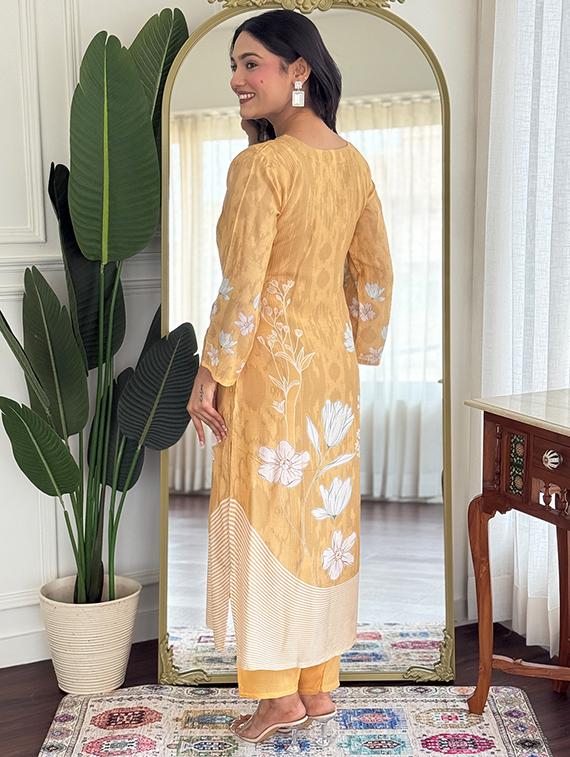 mustard silk blend straight kurta - 22053803 - Standard Image - 2