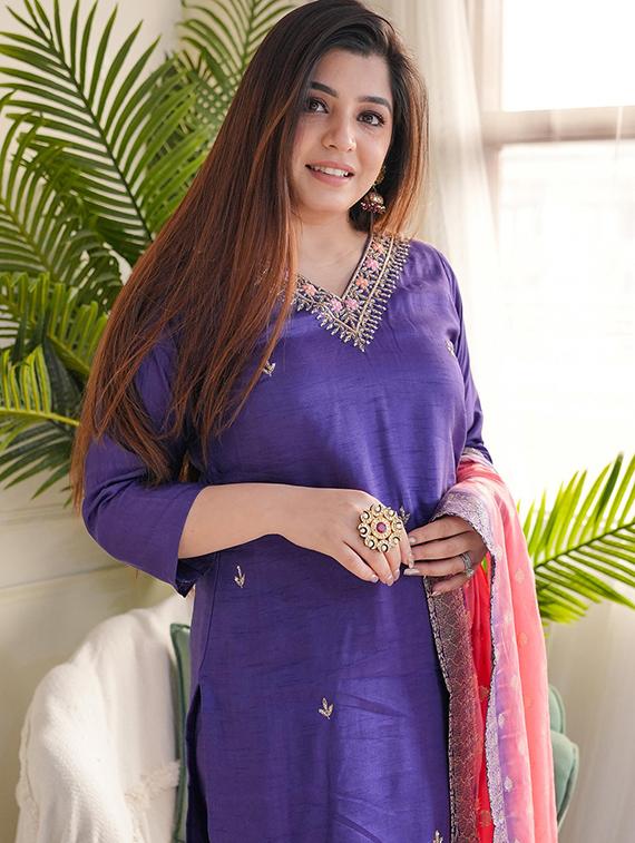 purple viscose straight kurta - 22053804 - Standard Image - 2