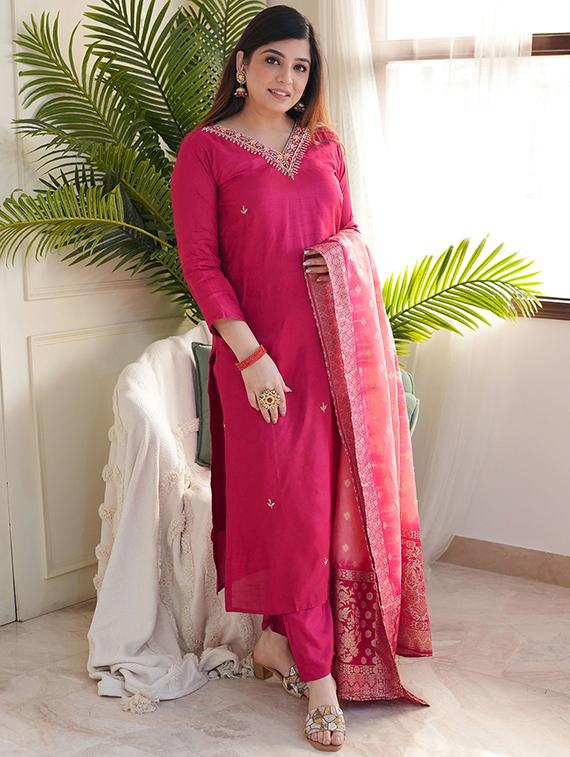 magenta viscose straight kurta - 22053805 - Standard Image - 2
