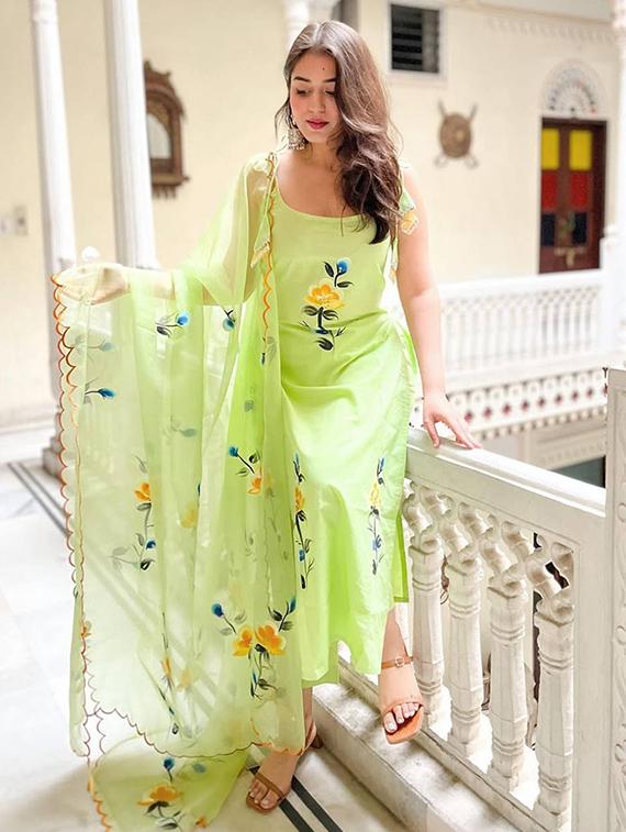 lemon sherbet viscose straight kurta - 22053807 - Standard Image - 2