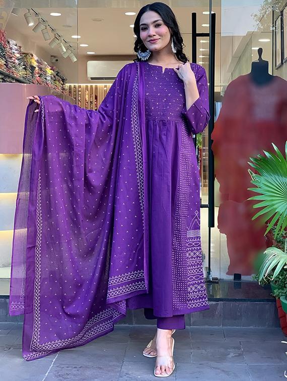 purple chanderi straight kurta - 22053808 - Zoom Image - 0