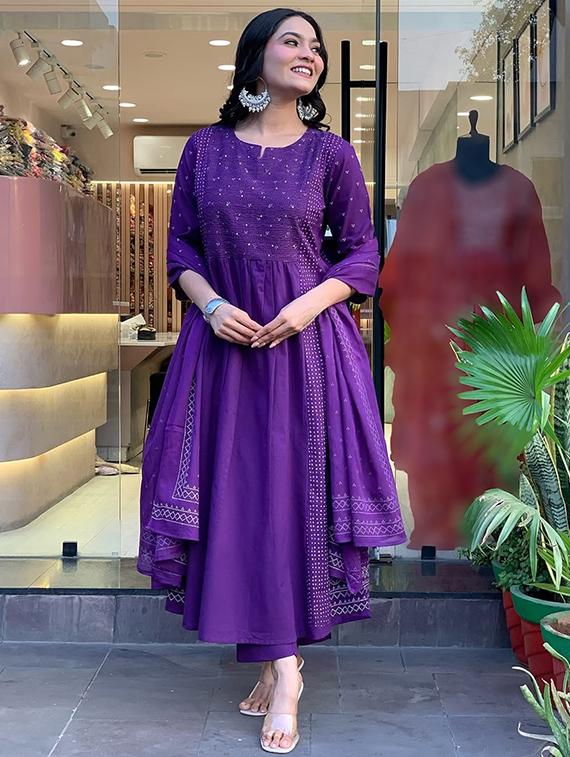 purple chanderi straight kurta - 22053808 - Standard Image - 2