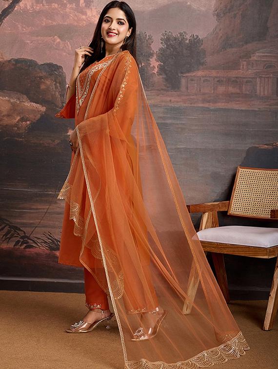 rust viscose straight kurta - 22053809 - Standard Image - 2