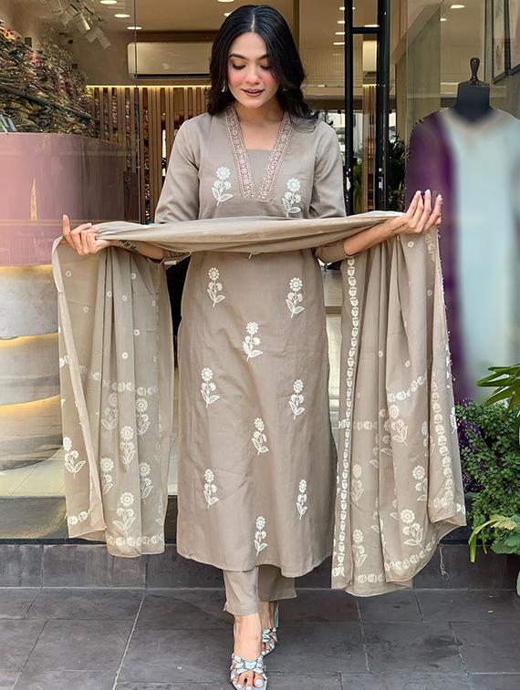 beige cotton straight kurta - 22053813 - Standard Image - 2