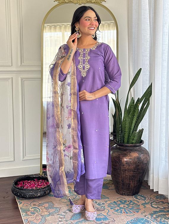 lavender rayon straight kurta - 22053816 - Standard Image - 2