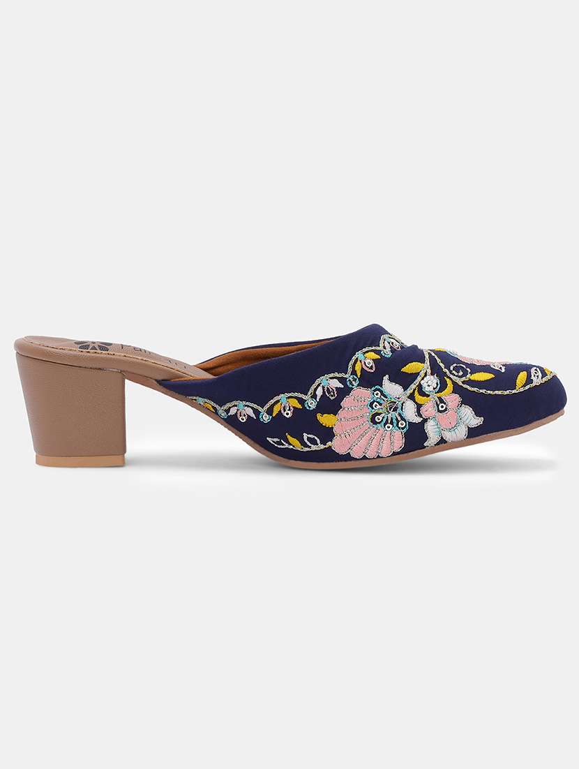 women embroidered slip on block heel mules - 22053858 - Standard Image - 2