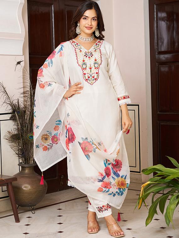 off white chanderi straight kurta - 22053865 - Standard Image - 2