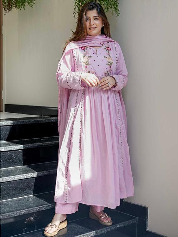 pink chanderi straight kurta - 22053872 - Zoom Image - 0