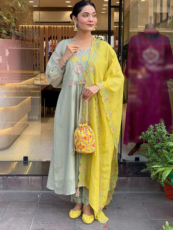 light green silk blend straight kurta - 22053874 - Standard Image - 2