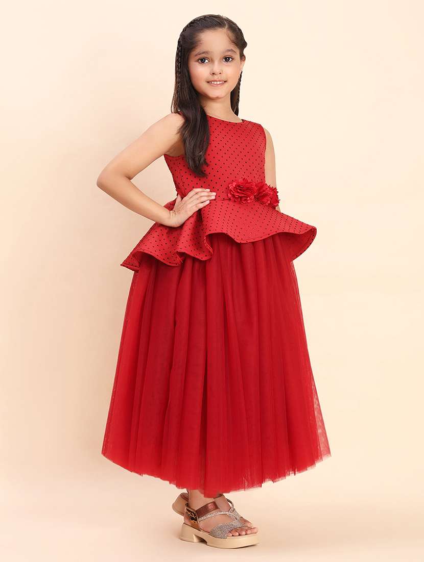 girls maroon embellished sleeveless gown - 22053887 -  Standard Image - 2