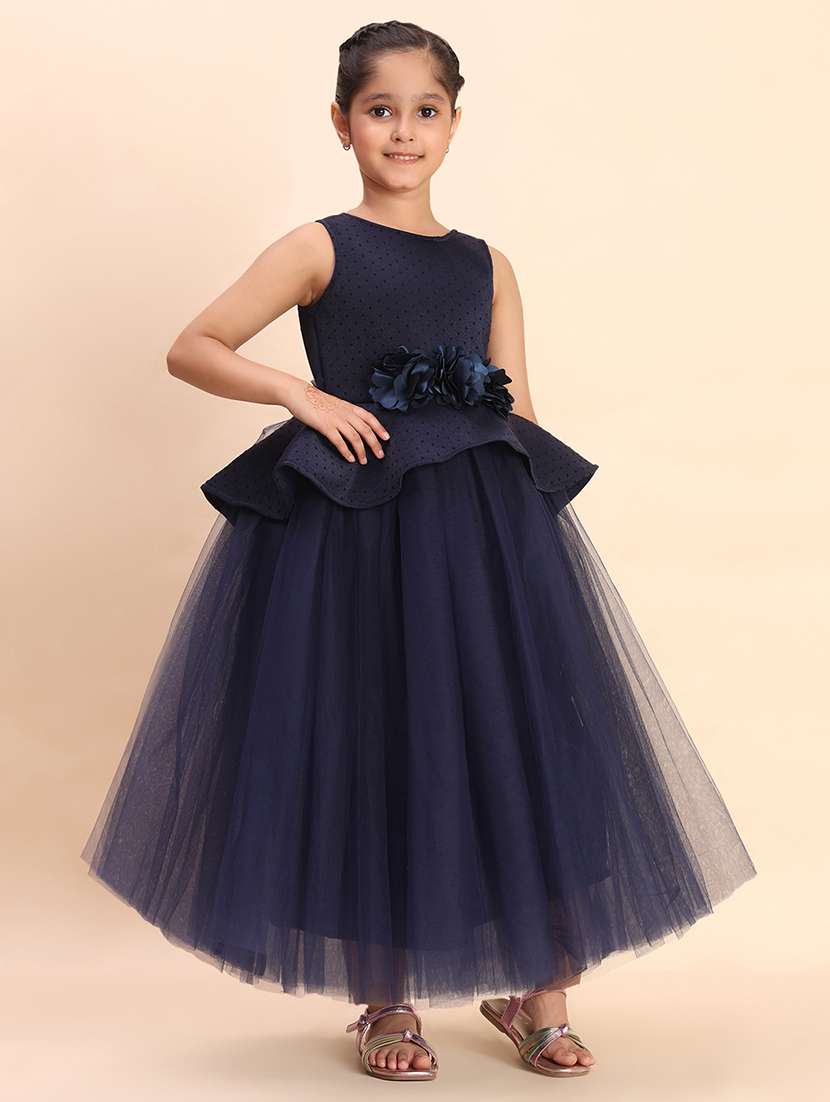 girls self designed sleeve round neck gown - 22053888 -  Standard Image - 2