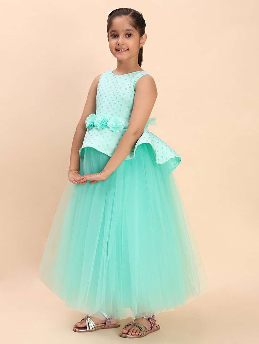 girls self designed sleeve round neck gown - 22053891 -  Standard Image - 2