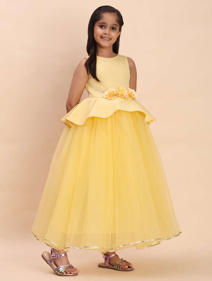girls self designed sleeve round neck gown - 22053892 -  Standard Image - 2