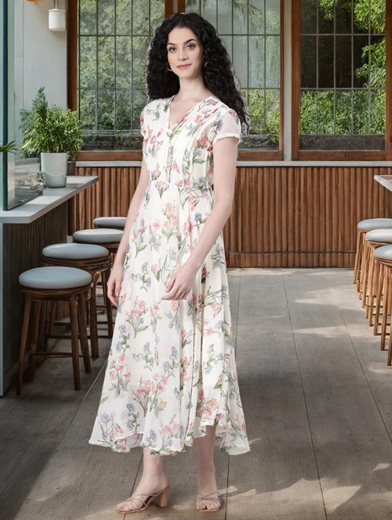 women floral print short sleeve fit & flare dress - 22053914 - Standard Image - 2