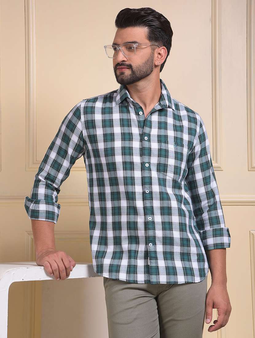 men checkered collared long sleeve regular fit shirt