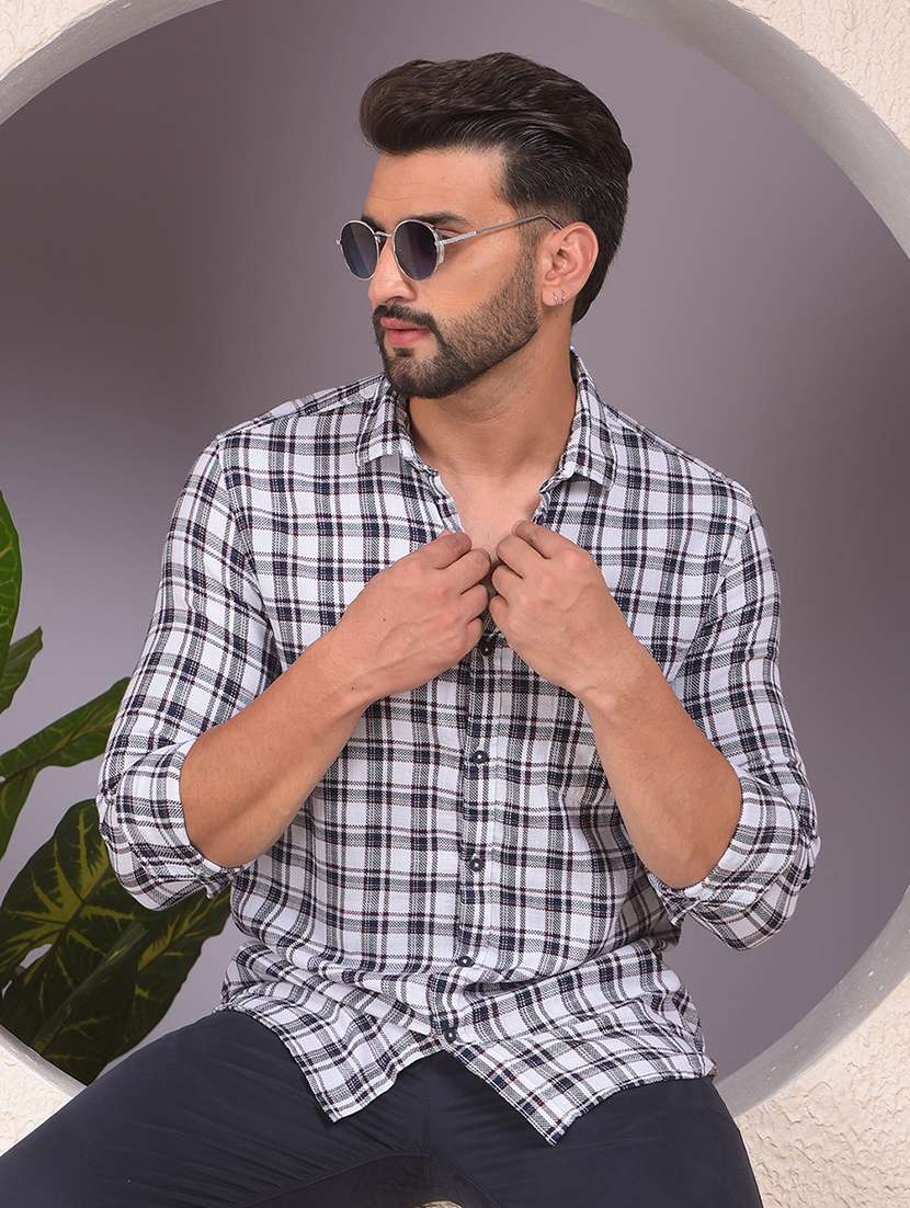 men checkered collared long sleeve regular fit shirt - 22053928 - Zoom Image - 0