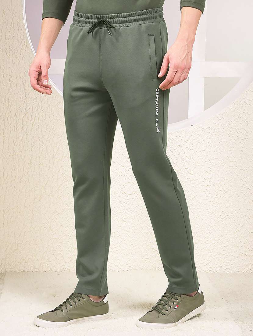men solid mid rise full length track pant