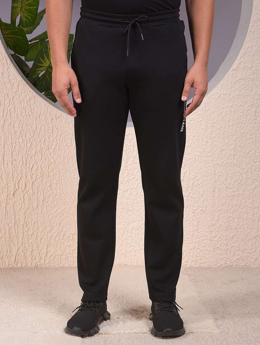 men solid mid rise full length track pant