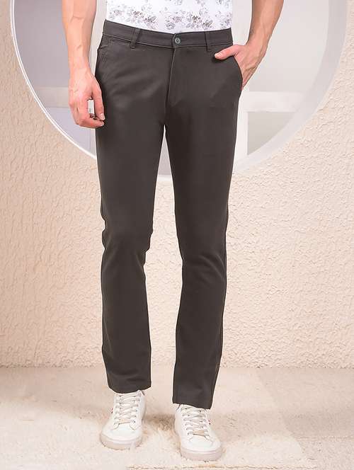 men solid mid rise flat front casual chinos - 22054024 - Standard Image - 0