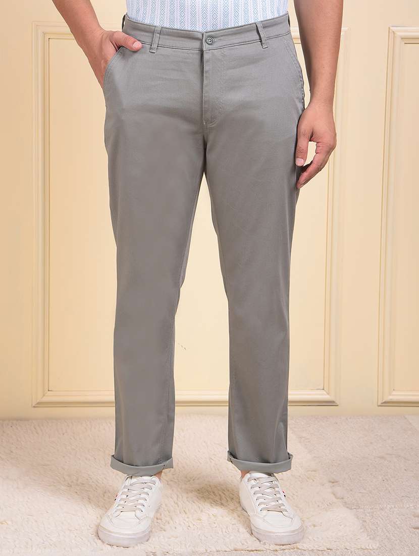 men solid mid rise flat front casual chinos 