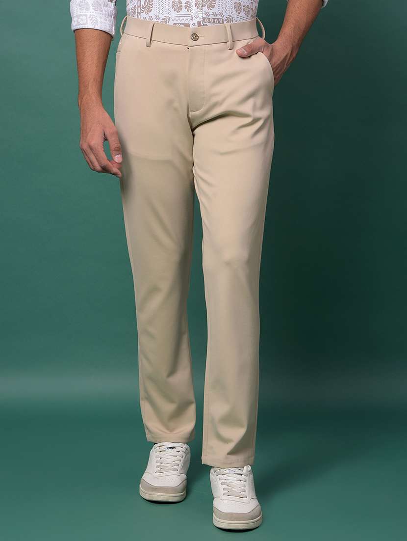 men solid mid rise flat front casual chinos 