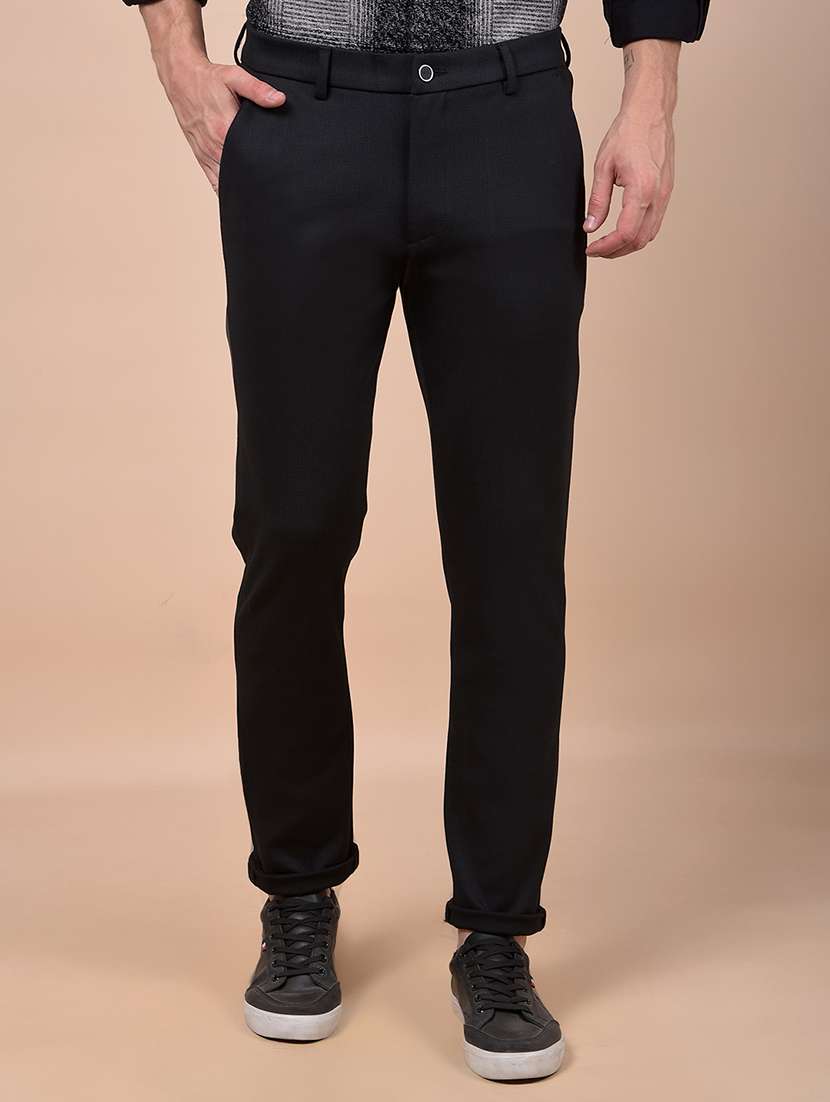 men solid mid rise flat front casual chinos 