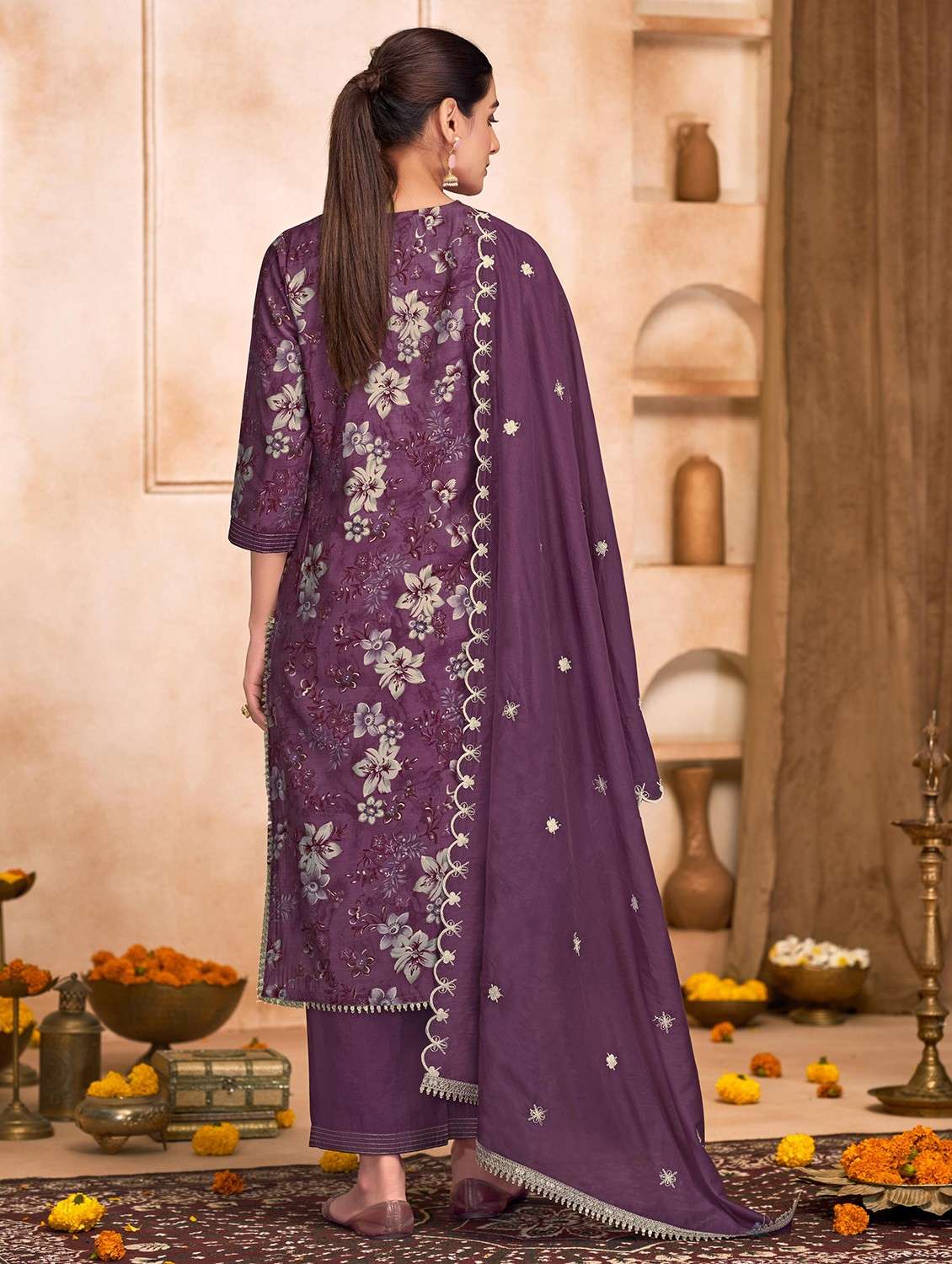 women floral three quarter sleeve kurta pant with dupatta set - 22054127 -  Standard Image - 2