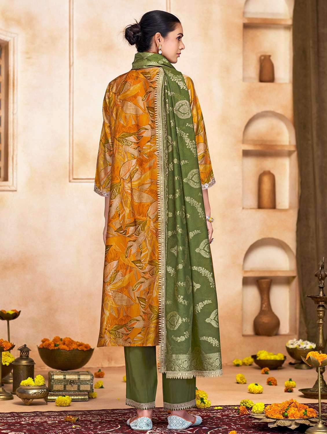 women three quarter sleeve kurta pant with dupatta set - 22054137 -  Standard Image - 2