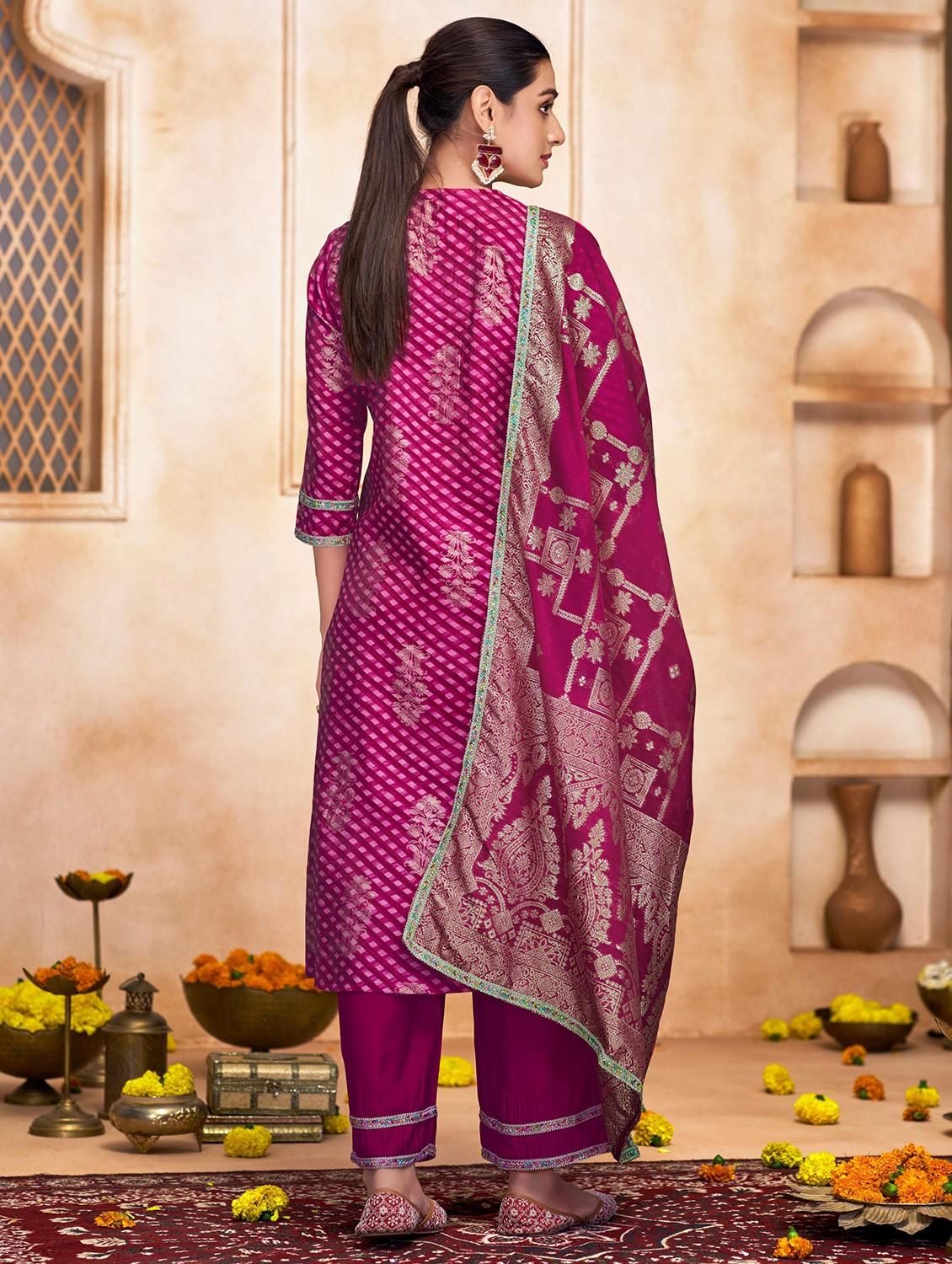 women three quarter sleeve kurta pant with dupatta set - 22054140 - Standard Image - 2